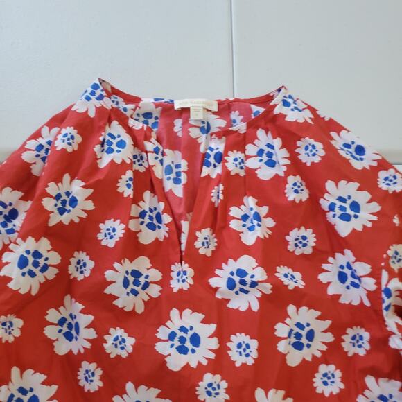 Ann Mashburn Shirt Womens Small Red Blue White Floral Print Popover Long Sleeve - Picture 2 of 9